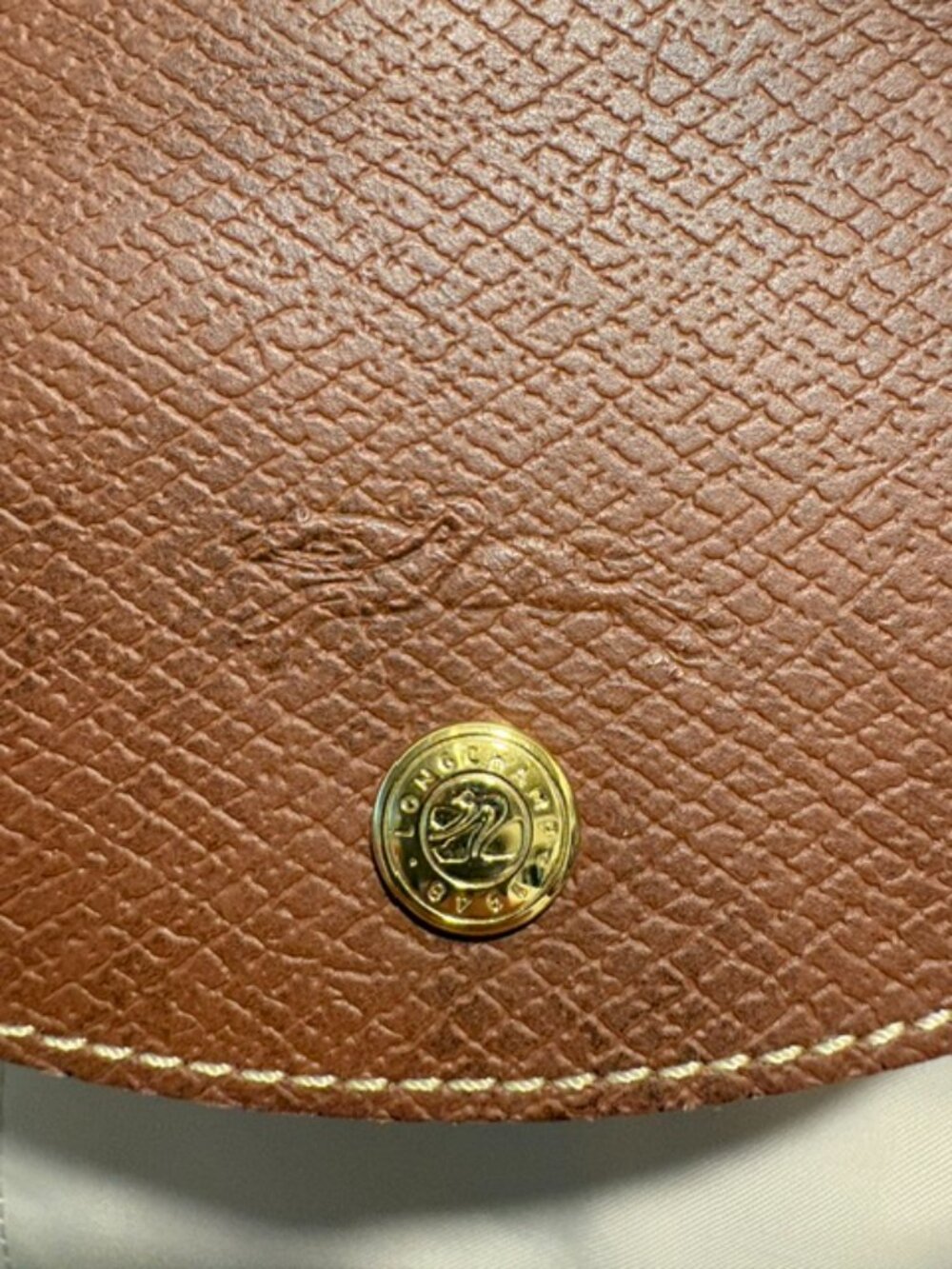 Longchamp Le Pliage Backpack Cream/Beige with Brown Leather Trim | Like New - Picture 3 of 3